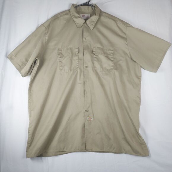 Dickies 3XL Short-Sleeve Button Down Work Uniform Shirt Beige Khaki - Picture 1 of 9